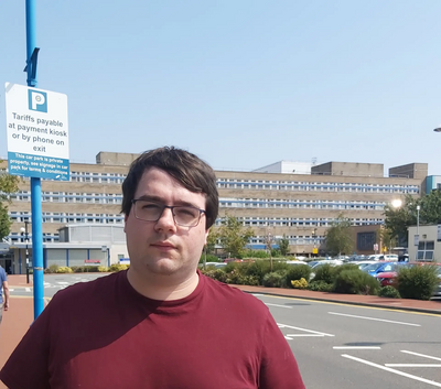 Lib Dem campaigner Paul Edgeworth at Sunderland Royal Hospital