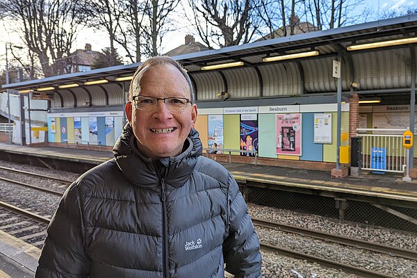 Councillor Peter Walton at Seaburn Metro Station