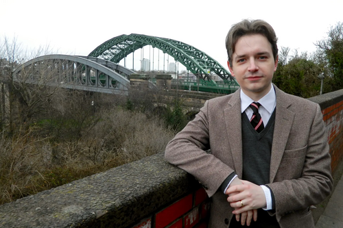 Niall Hodson in front of the Wearmouth bridges, Sunderland