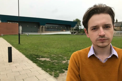 Lib Dem councillor Niall Hodson at the former Crowtree Leisure Centre site